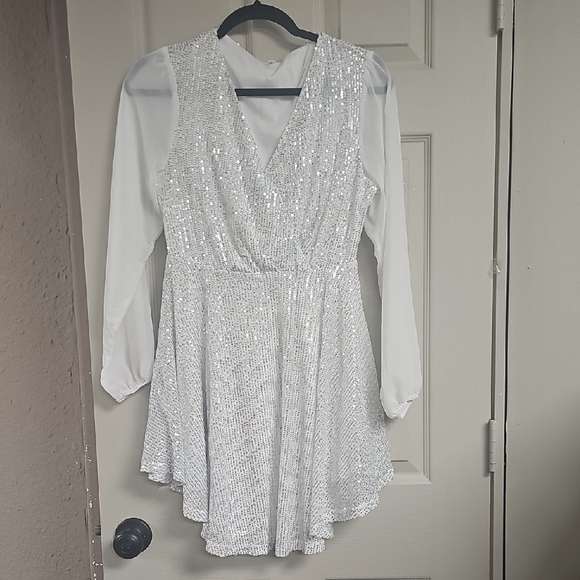 Dresses & Skirts - Silver Sequin Dress with White Sleeves